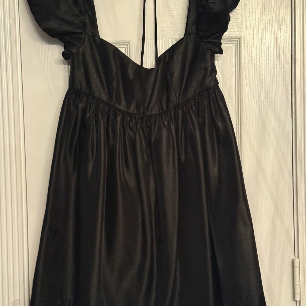 Free People Elegant Black Puff Sleeve Mini Dress